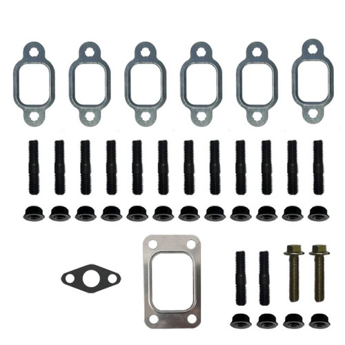 Diesel Power Source 12V Cummins exhaust manifold hardware and gasket upgrade kit with MLS manifold gaskets, T3 turbo gaskets, studs, and nuts