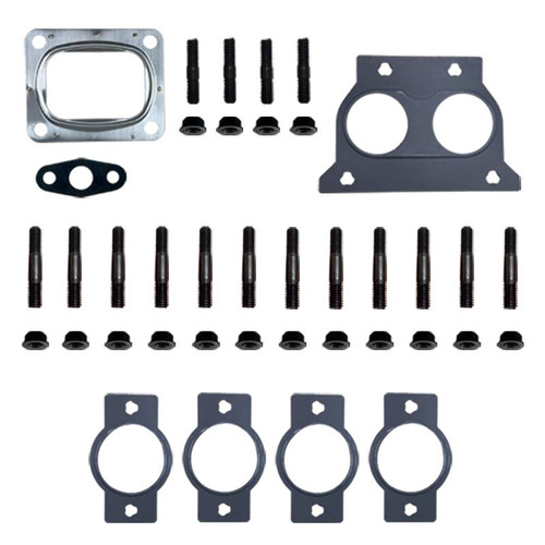 Diesel Power Source ISX15 X15 T6 performance exhaust manifold hardware and gasket kit with T6 turbo gasket, manifold studs, and serrated nuts