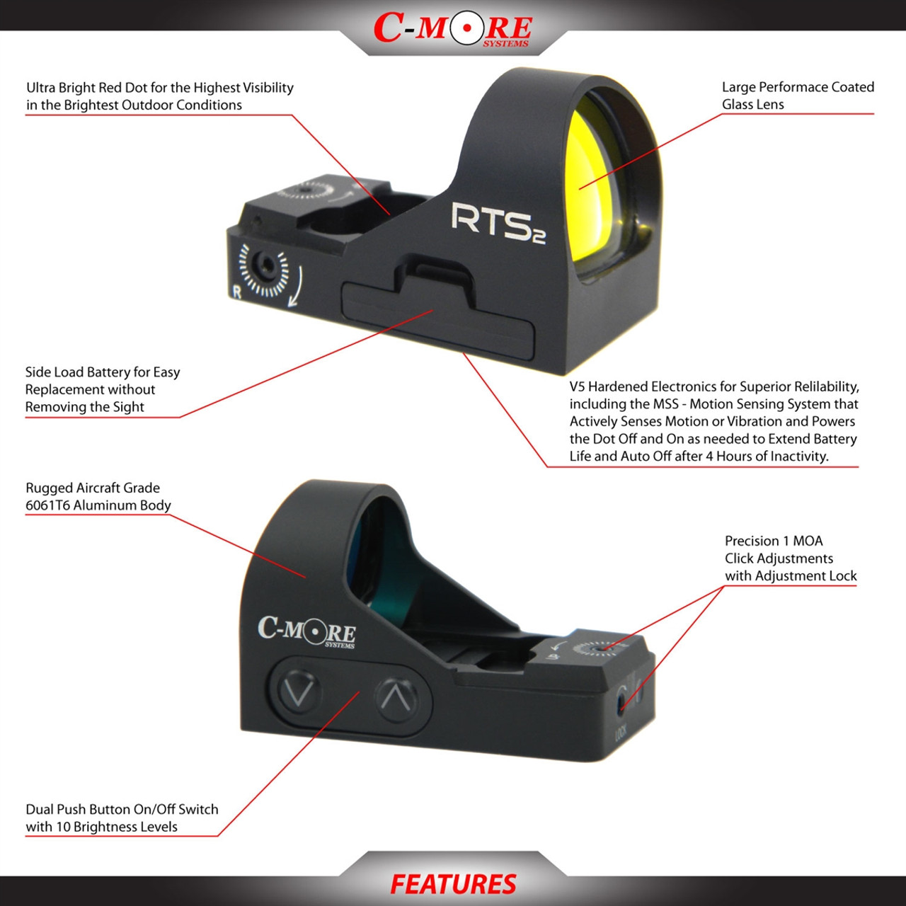 C-More RTS2B-V5 Mini Red Dot Sight 8 moa