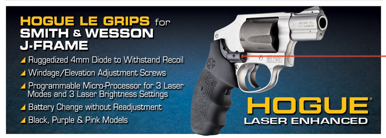 HOGUE BLACK Laser Enhanced (LE) S&W Round Butt J-Frame Grips 60080