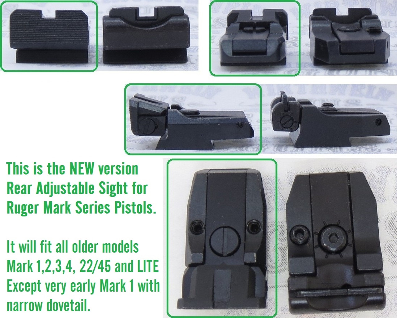 NEW VERSION Factory Ruger Adjustable Rear Sight Black Outline for Mark Series Pistols