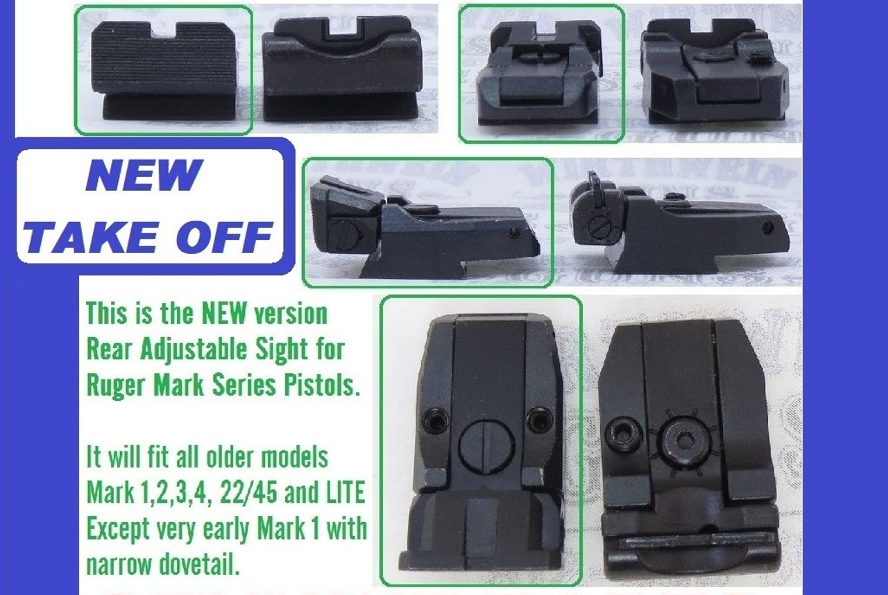 NEW VERSION TAKE OFF Factory Ruger Adjustable Rear Sight Black Outline for Mark Series Pistols