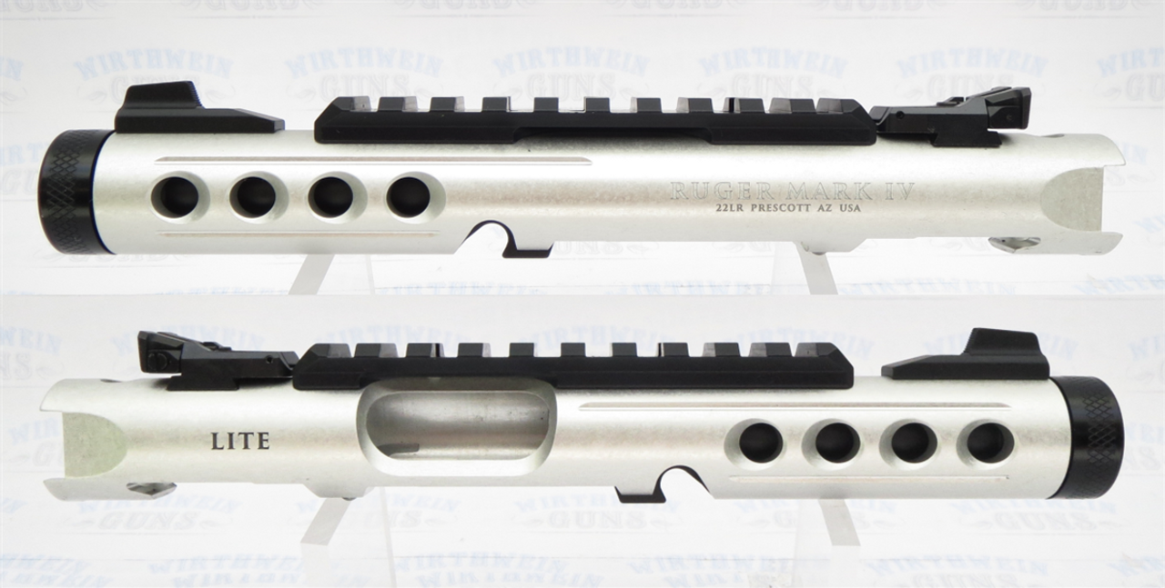 Ruger Mark IV 4  LITE 43942 Take Off Upper SILVER with BLACK Liner with Rail and Sights 1/2x28 Threads