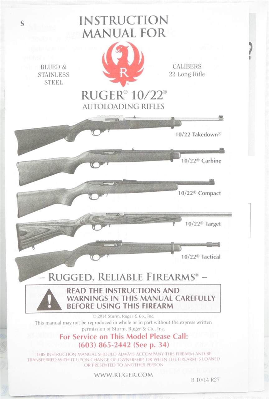 Factory Issued Ruger Instruction Manual - 10/22 - B - 1014 - R27