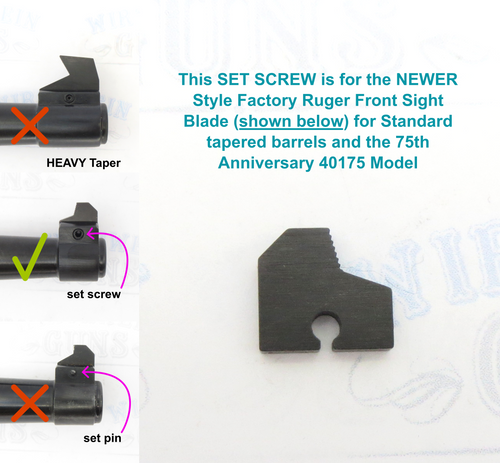 NEWER Style Front Sight Blade SET SCREW for Ruger Mark 4 IV Pistols with Taper Barrels *E9*