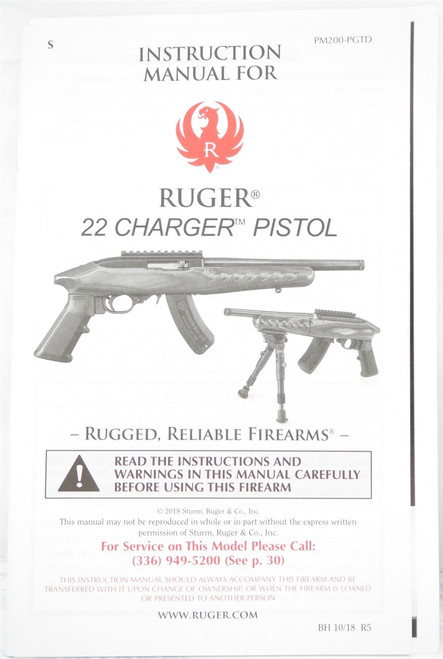 Factory Issued Ruger Instruction Manual - Charger - BH - 1018 - R5