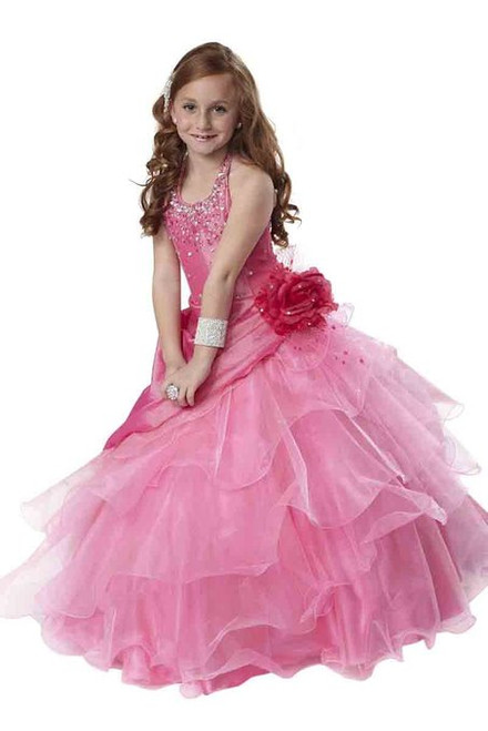 Tiffany Princess Big Girls' Precious Beaded Ruffled Pageant/Flower Gown Dress 8 Pink