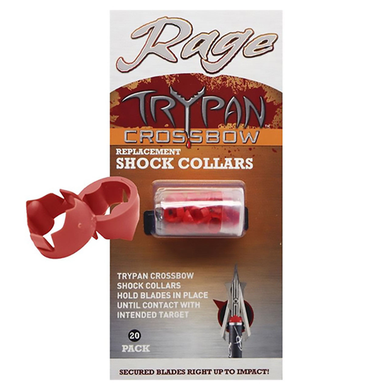 Rage 2-Blade Expandible Broadhead Hypodermic TRYPAN Shock Collars 20pk Crossbow