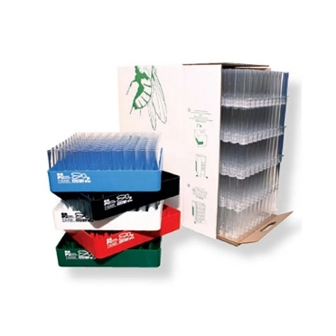 Stacked recyclable RPET plates used for Drosophila fly vial reloads