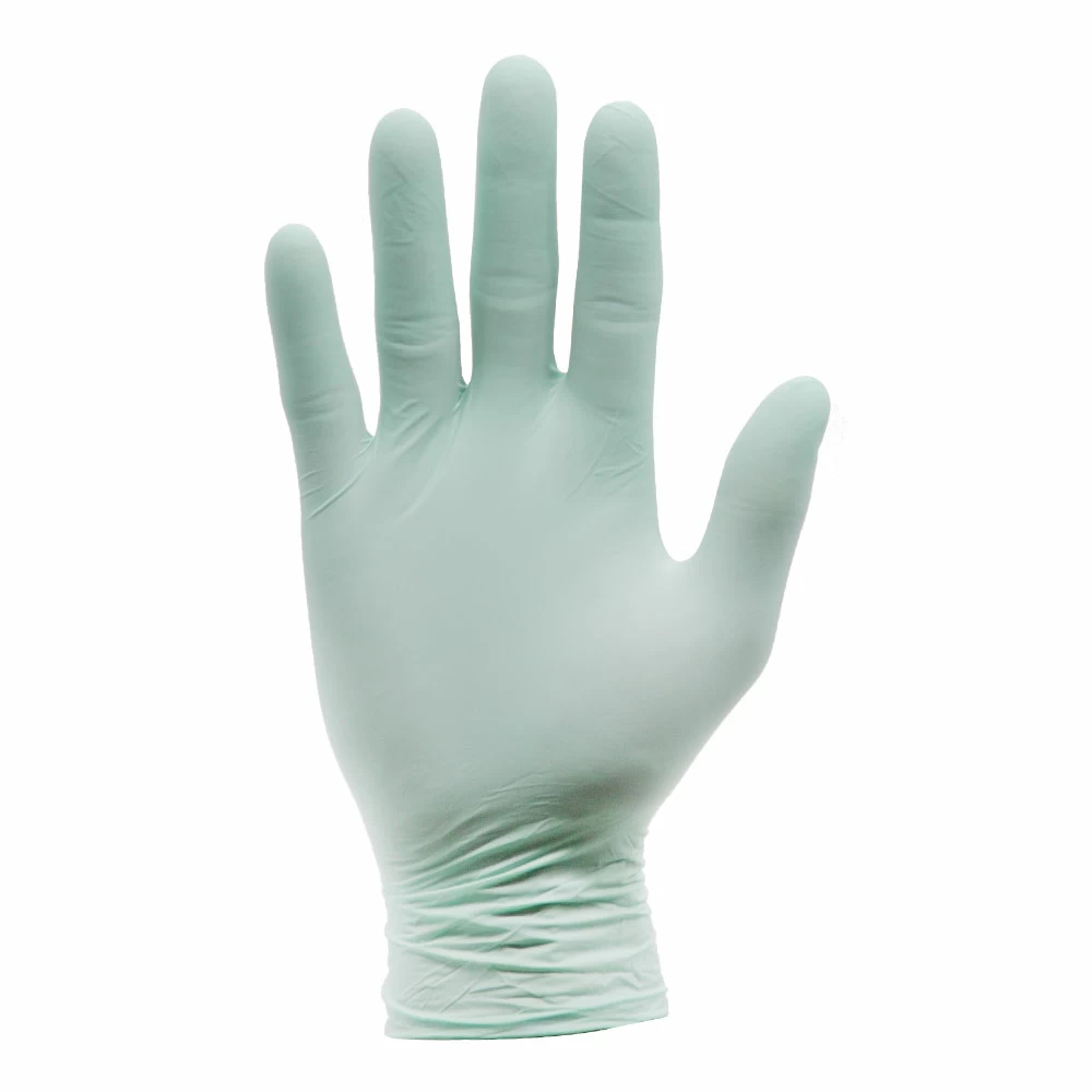 Gloved hand wearing T-GEN biodegradable glove, designed for sustainable use in lab environments