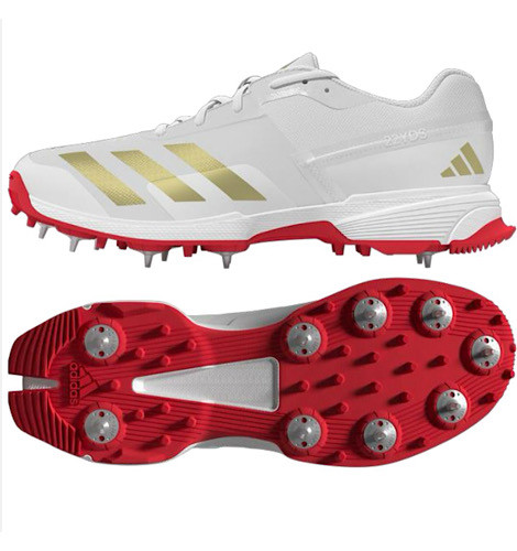 Adidas 22 Yds White/Gold Met Spikes Cricket Shoes - AA SPORTS