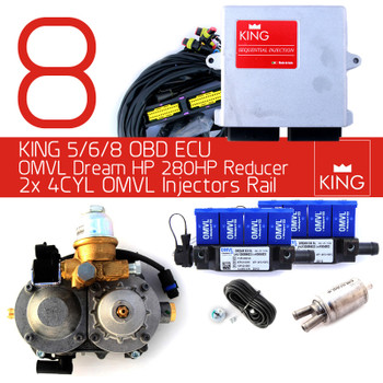 8 Cylinder Conversion Kit based on AEB KING 5/6/8 ECU OBDII Controller, OMVL HP Reducer and OMVL Dream LPG/CNG Injectors 8 Cylinder Conversion Kit based on AEB KING 5/6/8 ECU OBDII Controller, OMVL HP Reducer and OMVL Dream LPG/CNG Injectors