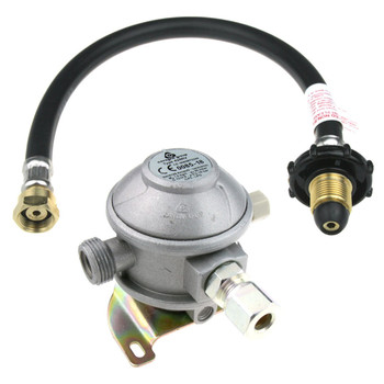 Two Stage Gas Regulator 30mBar for Motorhomes Angled with UK POL Pigtail Two Stage Gas Regulator 30mBar for Motorhomes Angled with UK POL Pigtail