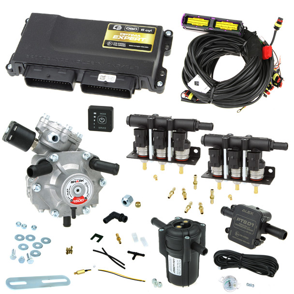 6 cylinder autogas conversion kit: Optima Expert OBD with Shark 1500 reducer and Barracuda injectors