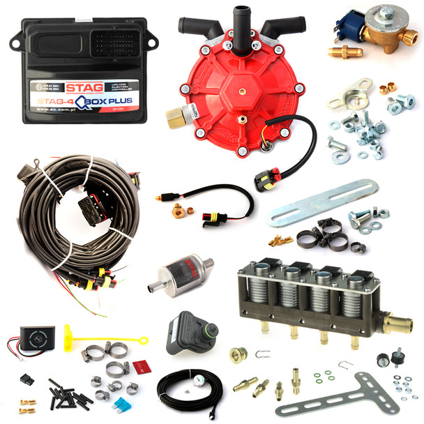 ac stag qbox plus obd 4 cylinders ecu lpg controller with r01 250hp reducer and w02 bf injectors autogas lpg conversion kit