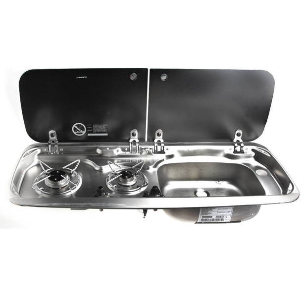 2-burner Gas Hob / Sink Combination for Motorhomes with Glass Lids
