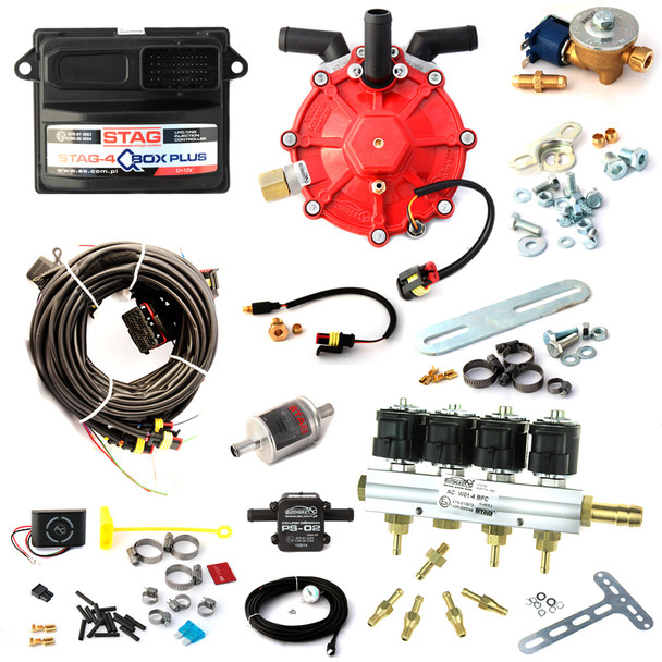 ac stag qbox plus obd 4 cylinders ecu lpg controller with r01 250hp reducer and w01 bf injectors autogas lpg conversion kit
