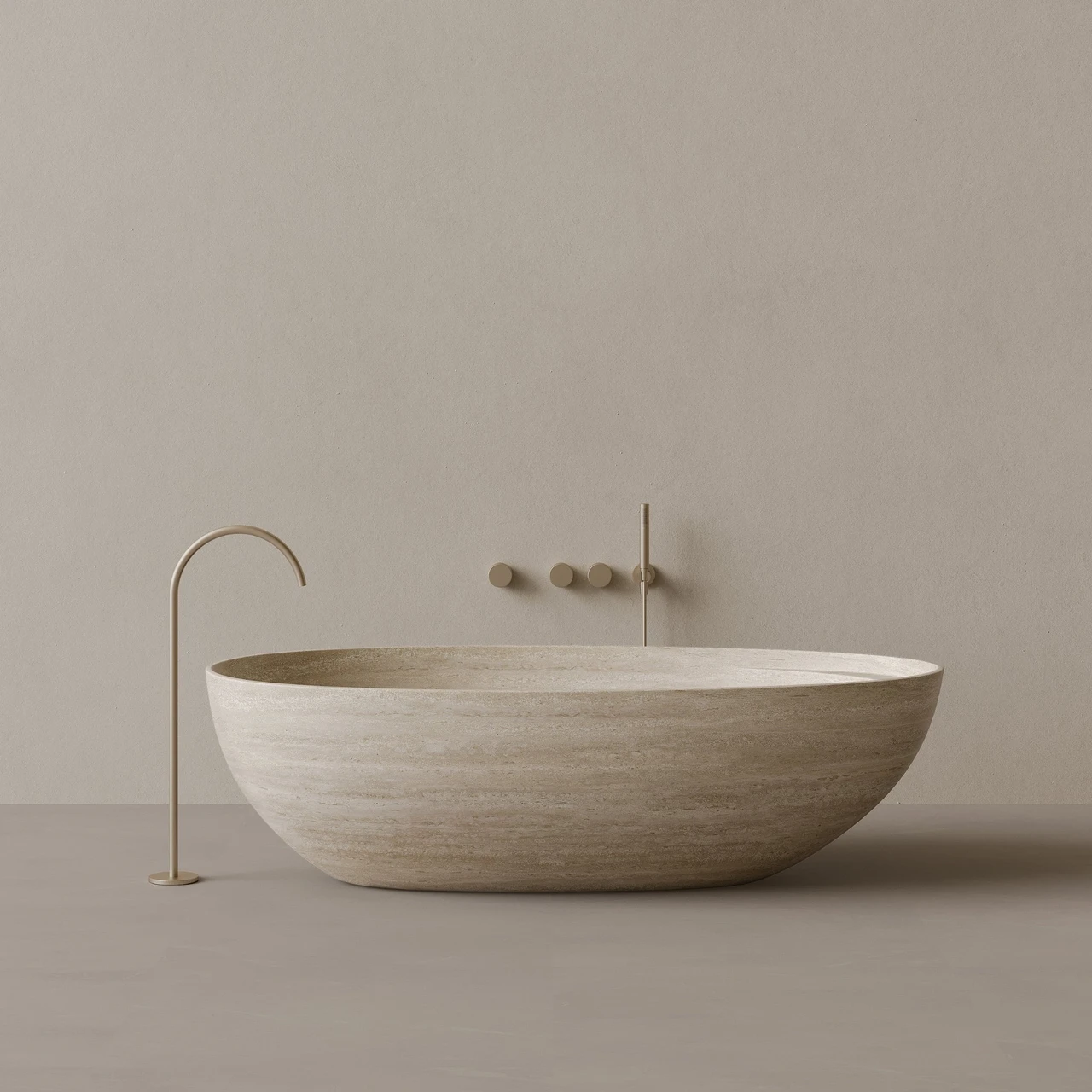 76" x 39" Handcrafted Oval Stone Bathtub with Shelf