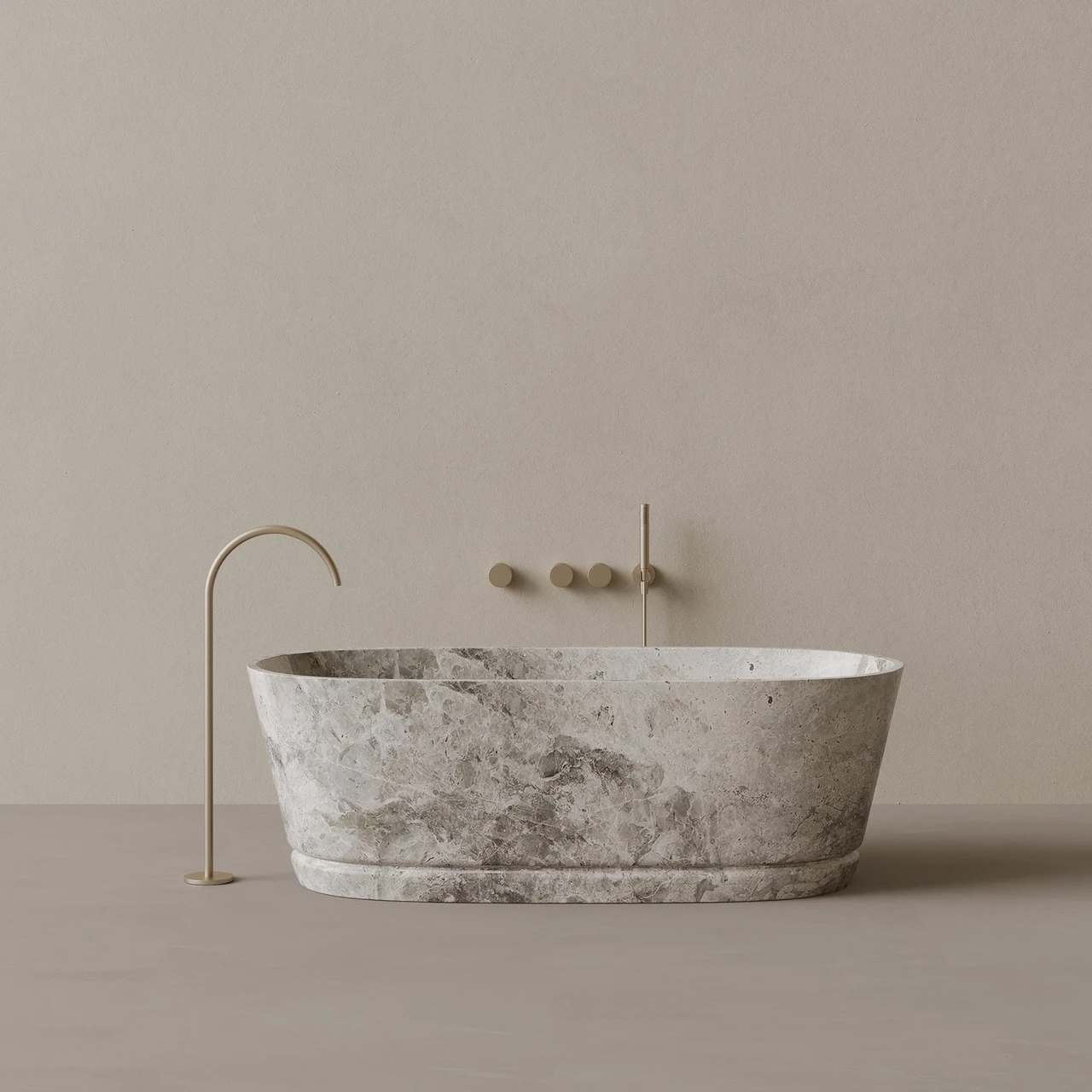 67" x 30" Handcrafted Oval Stone Bathtub with Carved Linear Detail