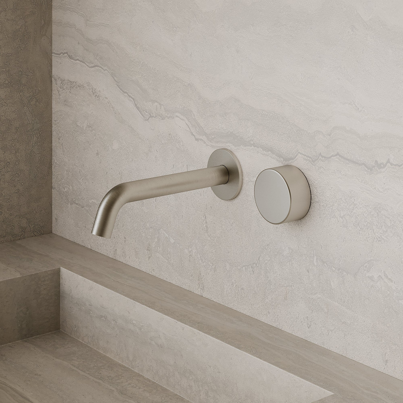Modern Curved Wall-Mounted Faucet with Circular Knobs