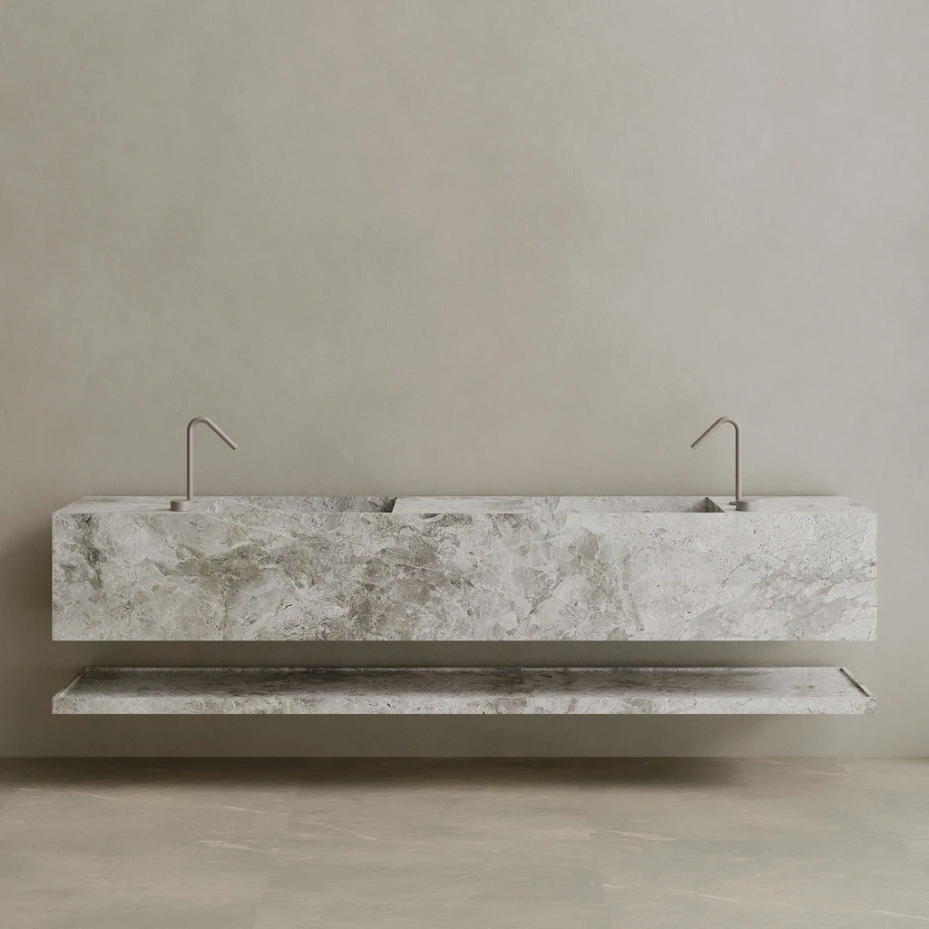 Oversized Double Sink Floating Handcrafted Marble Vanity