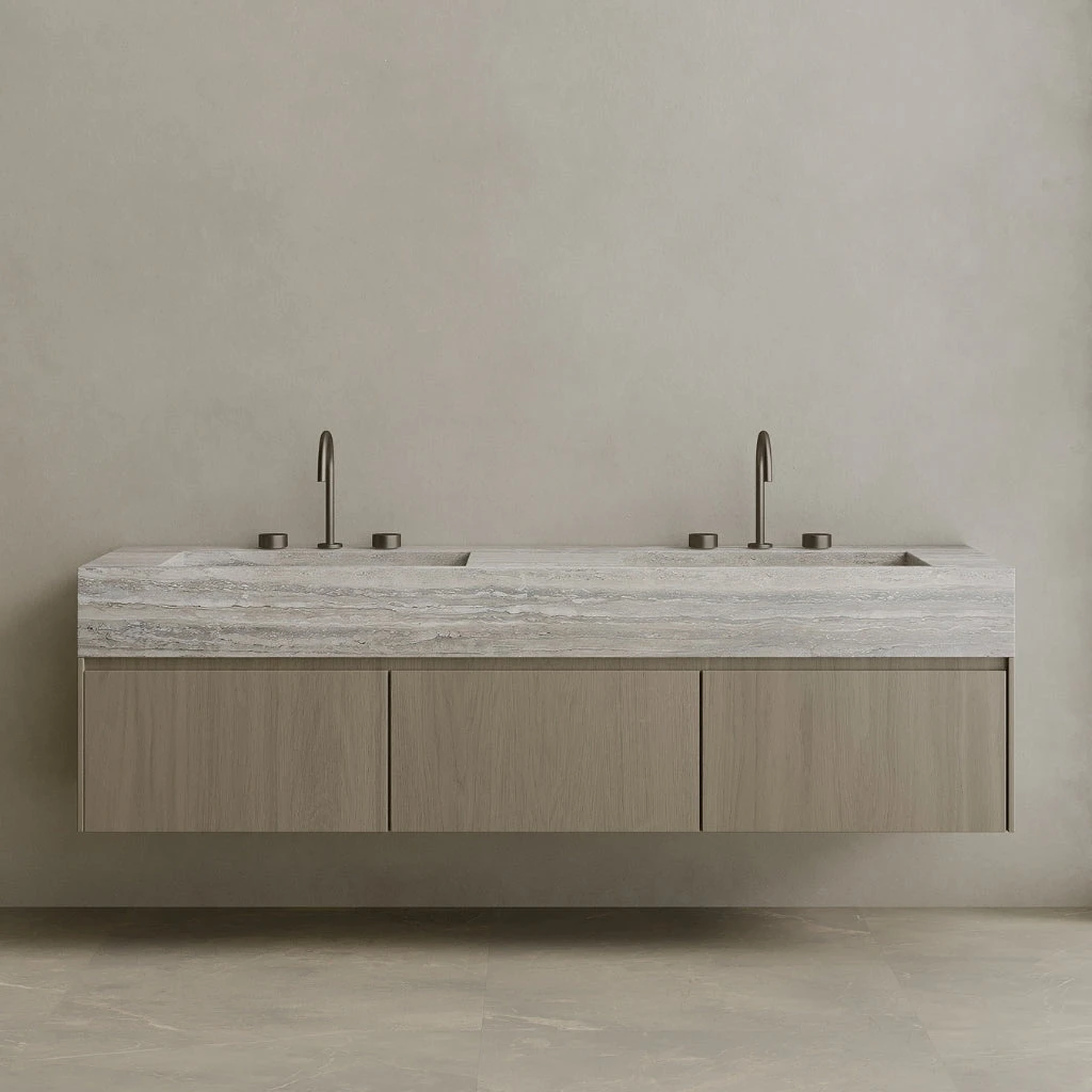 Double Sink Floating Vanity with Wood Drawers