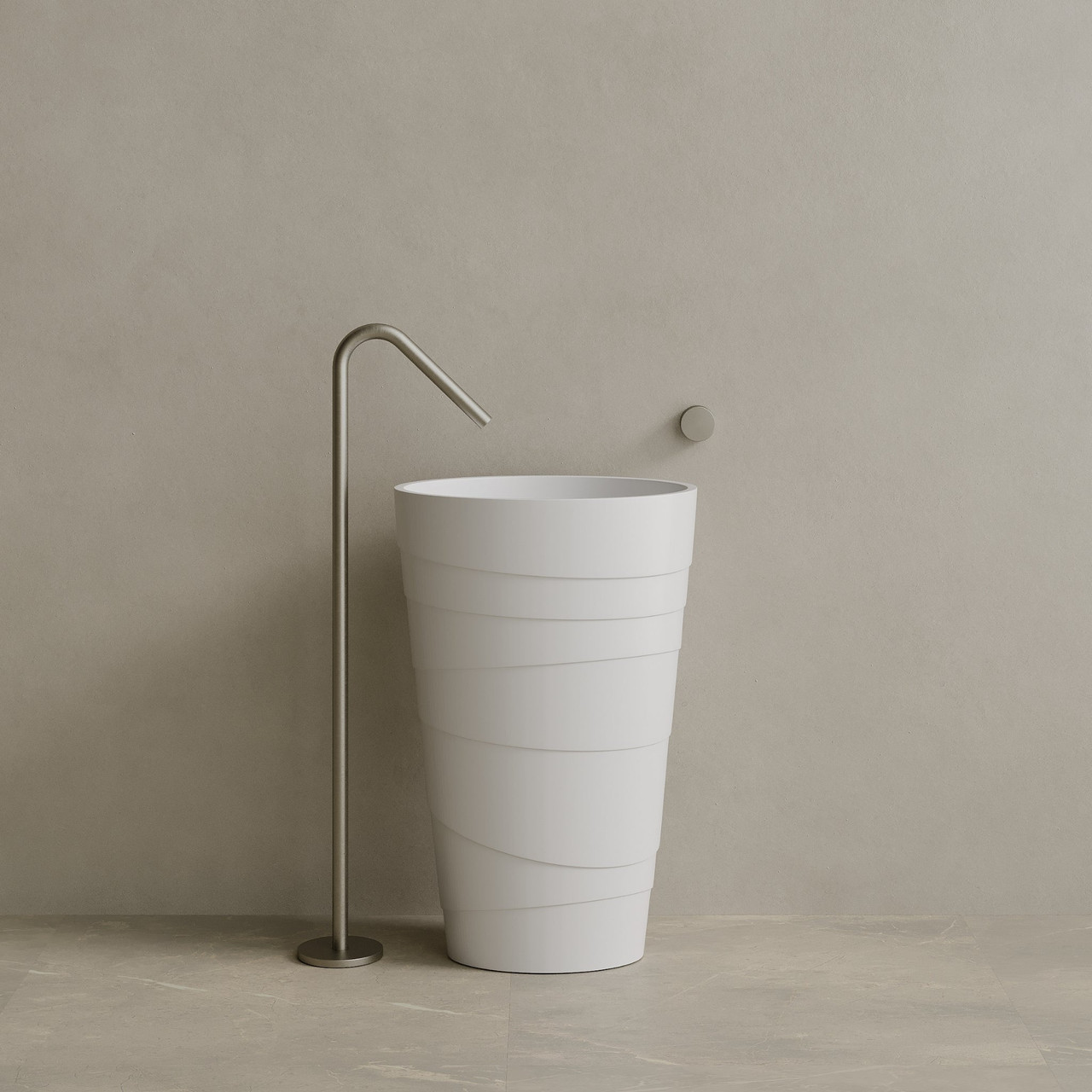 16" x 35" Solid Surface Stone Resin Round Pedestal Sink