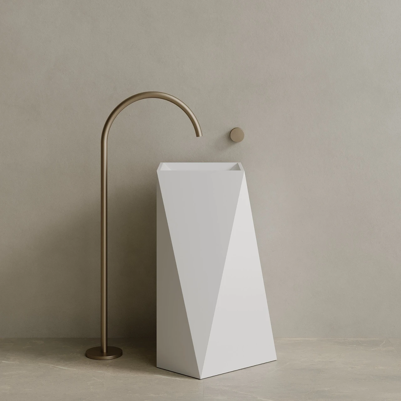 20" x 34" Solid Surface Stone Resin Geometric Pedestal Sink