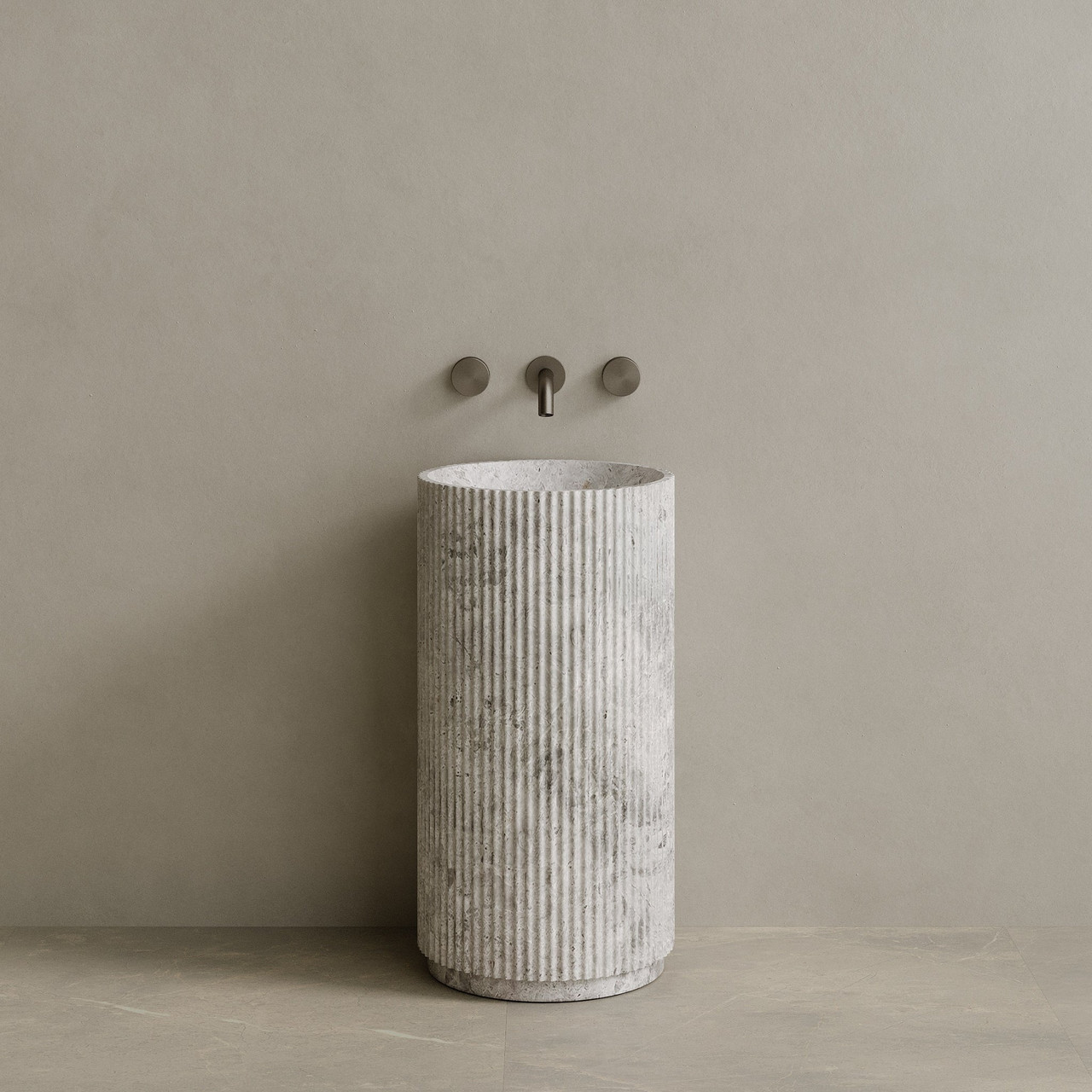 Rivio Handcrafted Fluted Stone Pedestal Sink
