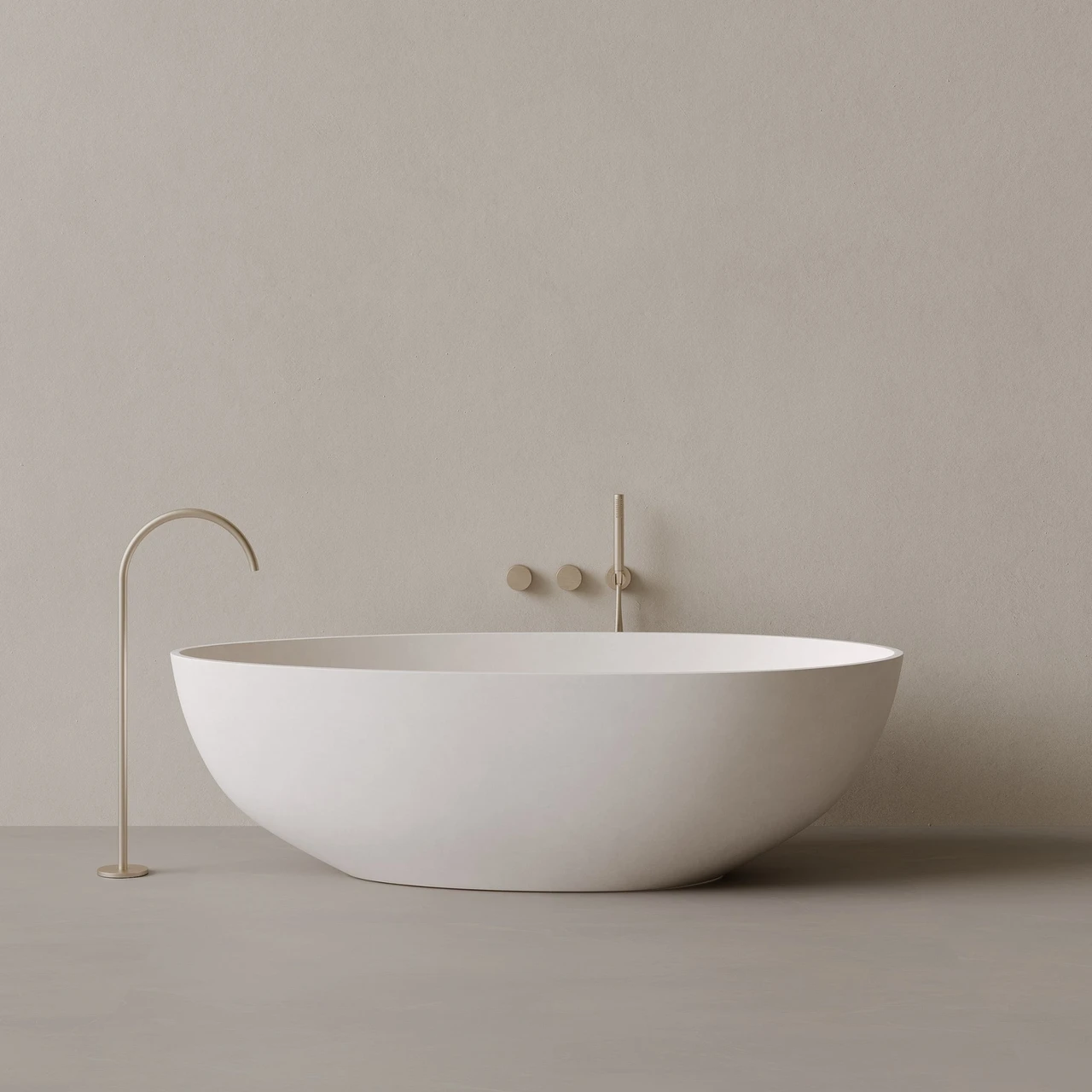 72" x 35" Concrete Oval Freestanding Bathtub