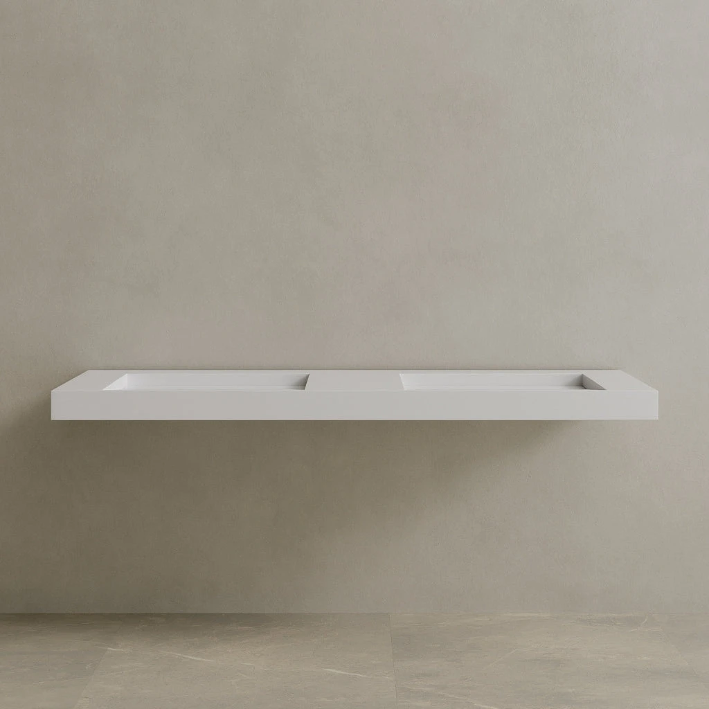 72" Floating Stone Resin Vanity Top with Double Sink