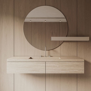 36" Round Frameless Bathroom Mirror with Metal Shelf