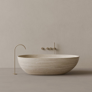 76" x 39" Handcrafted Oval Stone Bathtub with Shelf