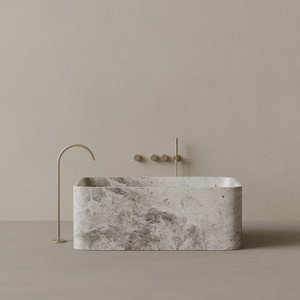 61" x 33" Handcrafted Rectangular Stone Bathtub with Curved Edges