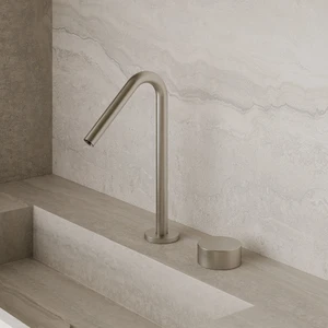 Modern Angled Counter-Mounted Faucet with Circular Knobs