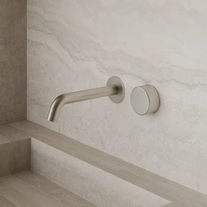 Modern Curved Wall-Mounted Faucet with Circular Knobs