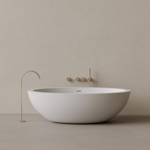 74" x 41" Oval Solid Surface Stone Resin Freestanding Bathtub