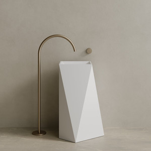 20" x 34" Solid Surface Stone Resin Geometric Pedestal Sink
