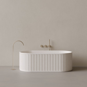 66" x 32" Concrete Fluted Oval Freestanding Bathtub