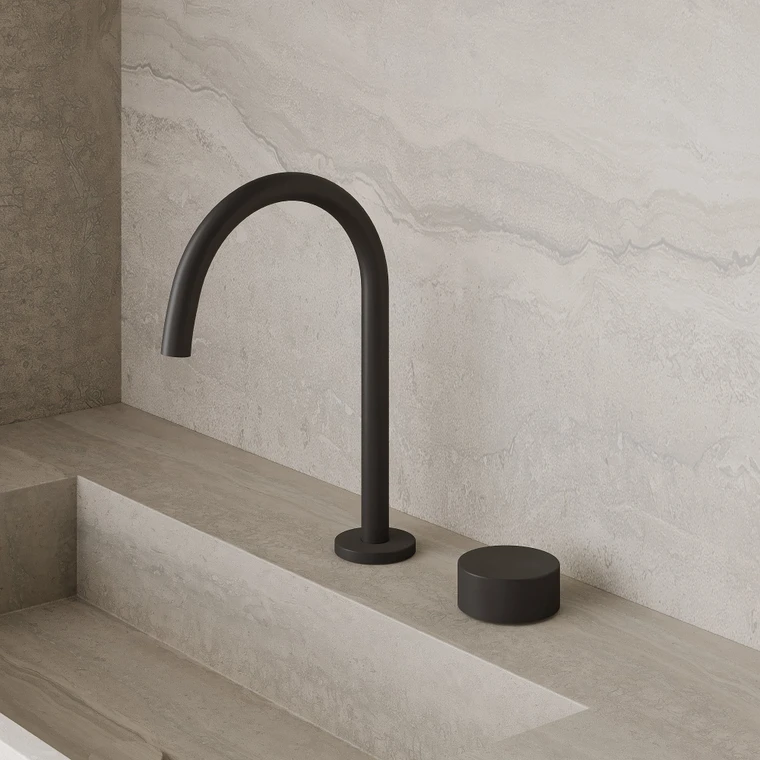 Modern High Arc Counter-Mounted Faucet with Circular Knobs