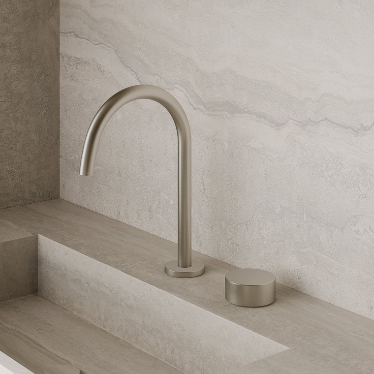 Modern High Arc Counter-Mounted Faucet with Circular Knobs