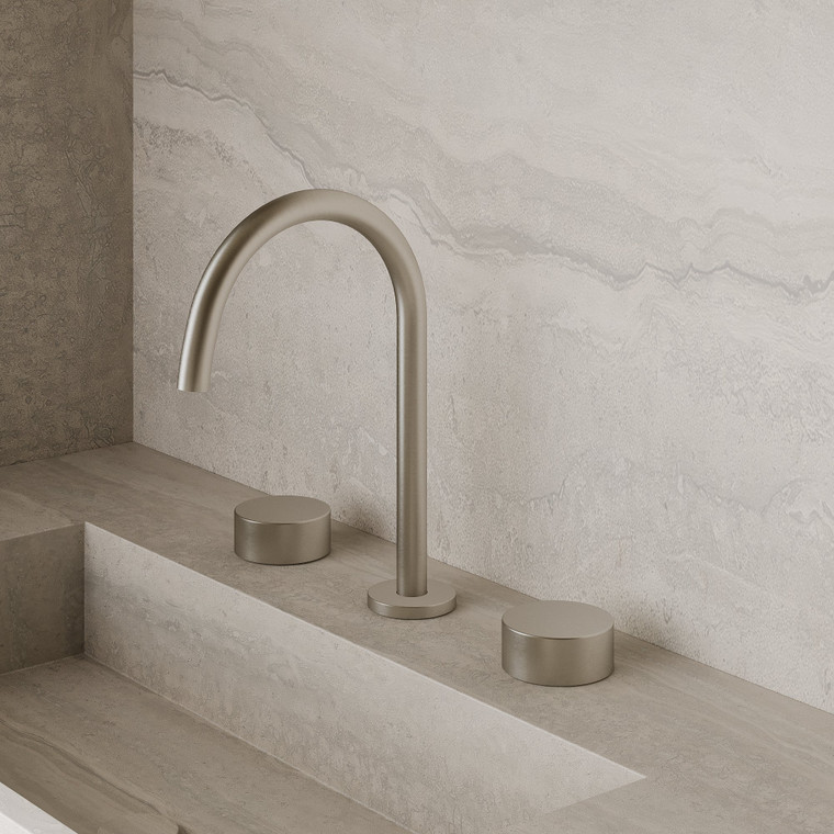 Modern High Arc Counter-Mounted Faucet with Circular Knobs