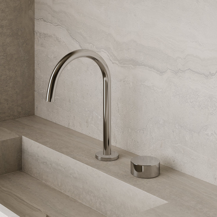 Modern High Arc Counter-Mounted Faucet with Circular Knobs