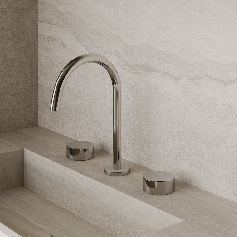 Modern High Arc Counter-Mounted Faucet with Circular Knobs