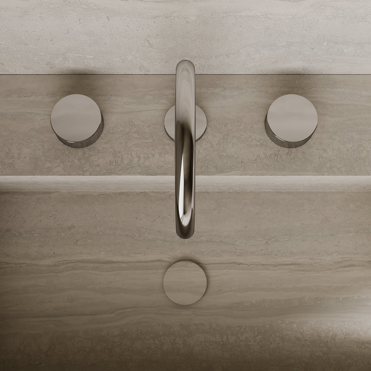 Modern High Arc Counter-Mounted Faucet with Circular Knobs