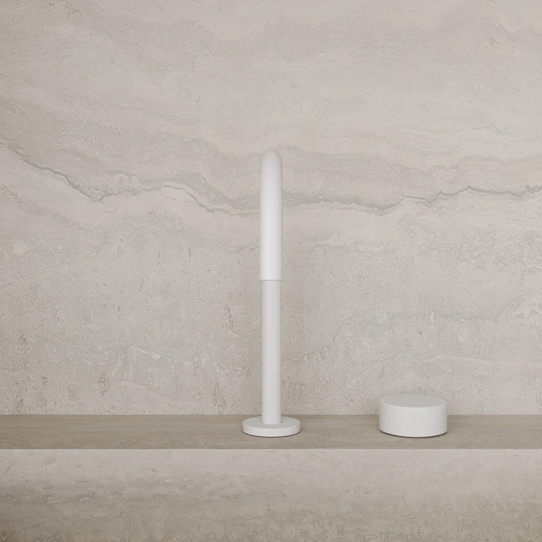 Modern High Arc Counter-Mounted Faucet with Circular Knobs