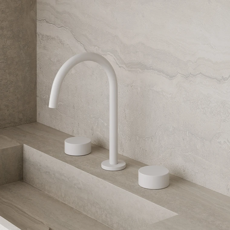 Modern High Arc Counter-Mounted Faucet with Circular Knobs