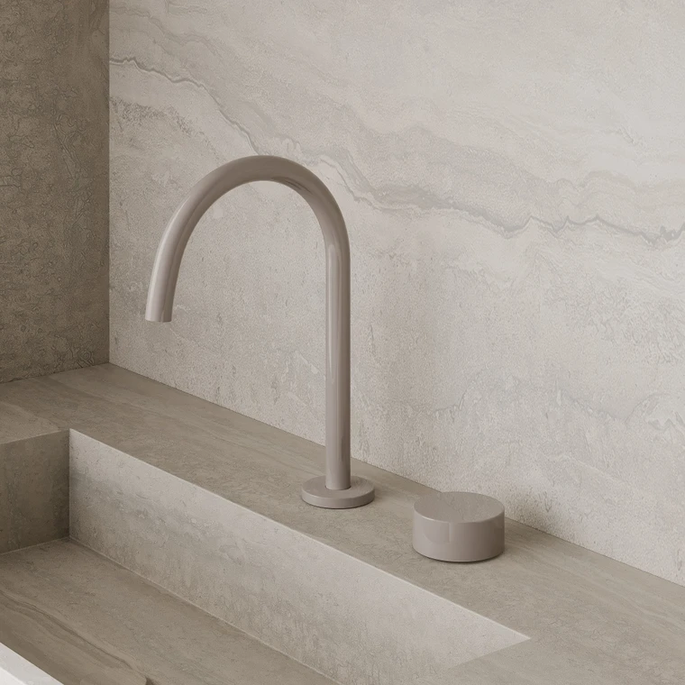 Modern High Arc Counter-Mounted Faucet with Circular Knobs