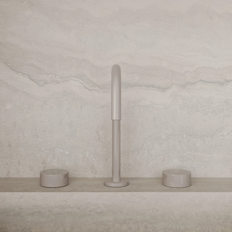 Modern High Arc Counter-Mounted Faucet with Circular Knobs