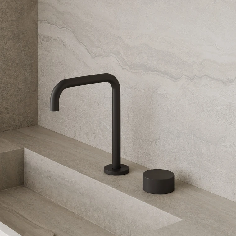 Modern Widespread Square Counter-Mounted Faucet with Circular Knobs